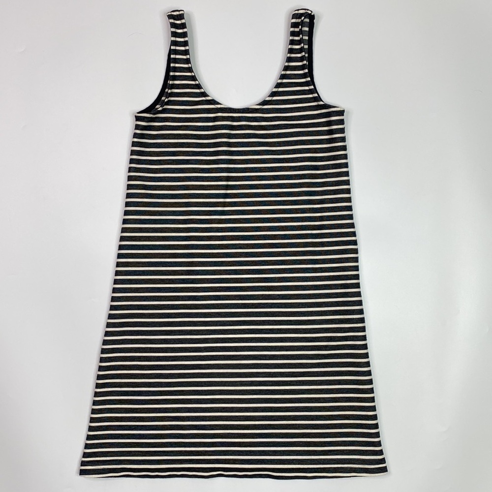 Madewell Black Cream Striped Overall Jumper Dress Size XS